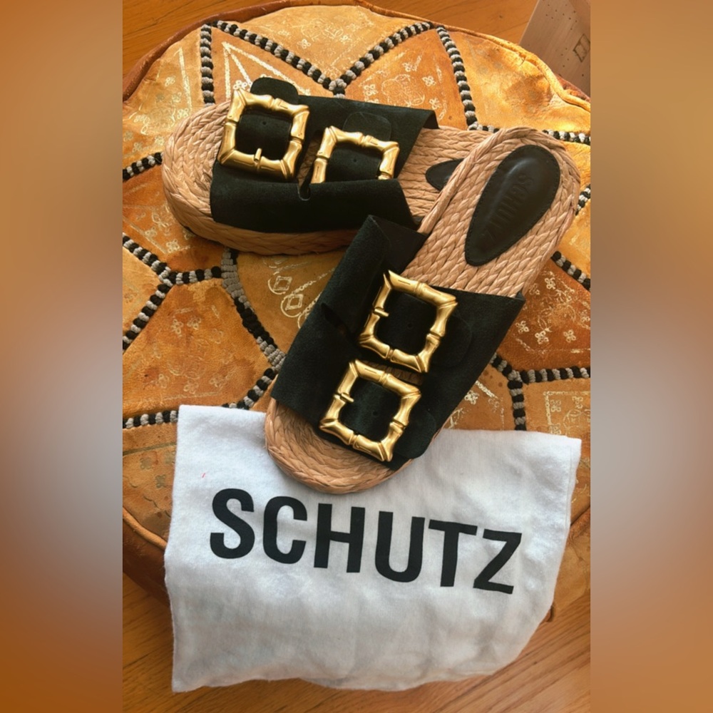 Schutz Raffia Slide Sandals – Size 7